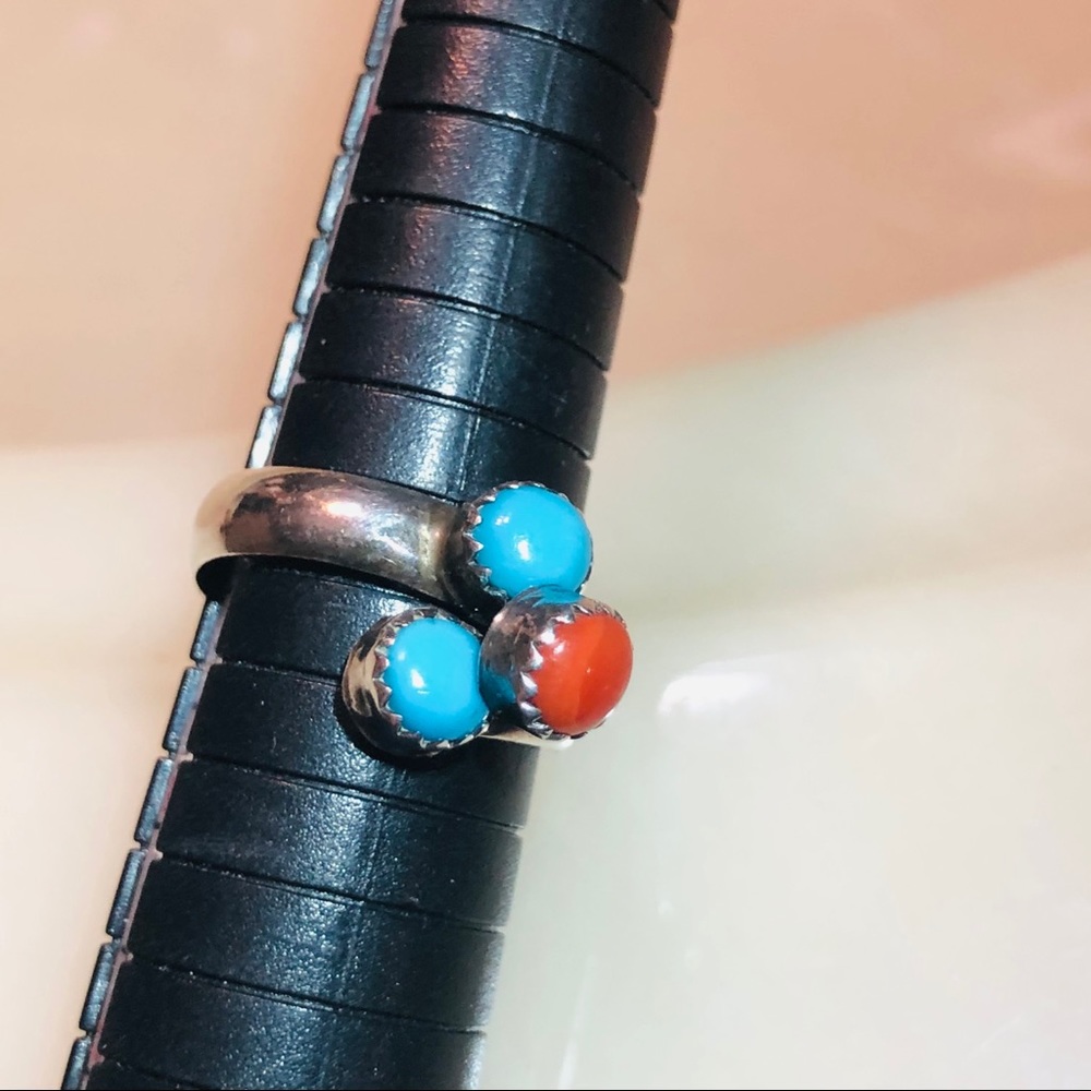Lovely  Sterling Silver Turquoise&Coral Ring! - Picture 8 of 10